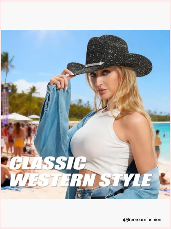 Sparkling Sequin Cowboy Hat with Thread Detail Cowgirl Hat for Parties main image 5